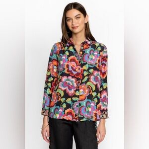 Johnny was workshop calanthe button down shirt top silk floral sz XL